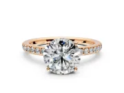 Solitaire Engagement Ring Setting for Round Cut Center with Fine Pave Band and Prong Head in Rose Gold