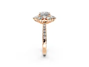 Floral Halo Engagement Ring Setting for Cushion Cut Center with Pave Accents and Prong Head in Rose Gold