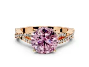 Solitaire Engagement Ring Setting for Fancy Pink Round Cut Center with Twisted Pave Split Shank and Prong Head in Rose Gold