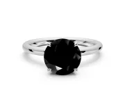 Hidden Halo Engagement Ring Setting for Fancy Black Round Cut Center with Thin Rounded Band and Prong Head in Sterling Silver