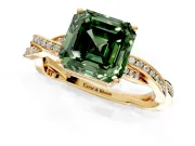 Solitaire Engagement Ring Setting for Fancy Green Asscher Cut Center with Twisted Pave Band and Prong Head in Yellow Gold