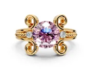Solitaire Engagement Ring Setting for Fancy Pink Round Cut Center with Twisted Band and Scroll Prong Head in Yellow Gold