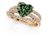 Solitaire Engagement Ring Setting for Fancy Green Heart-Shaped Center with Woven 3-Strand Pave Band and Prong Head in Rose Gold