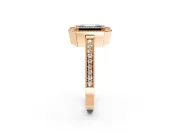 Halo Engagement Ring Setting for Fancy Blue Emerald Cut Center with Milgrain Halo, Pave Band and Prong Head in Rose Gold
