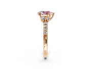 Paired Accent Engagement Ring Setting for Fancy Pink Pear-Shaped Center with Pave Band and Prong Head in Rose Gold