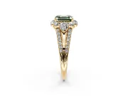 Halo Engagement Ring Setting for Fancy Green Asscher Cut Center with Two-Strand Split Shank and Prong Head in Yellow Gold