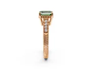 Engraved Engagement Ring Setting for Fancy Green Asscher Cut Center with Milgrain Pave Band and Prong Head in Rose Gold