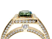 Halo Engagement Ring Setting for Fancy Green Emerald Cut Center with Framed Halo, Pave Band and Prong Head in Yellow Gold