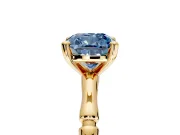 Solitaire Engagement Ring Setting for Fancy Blue Cushion Cut Center with Bamboo Band and Prong Head in Yellow Gold