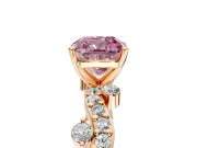 Solitaire Engagement Ring Setting for Fancy Pink Cushion Cut Center with Bar-Station Pave Twist and Prong Head in Rose Gold
