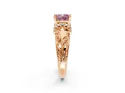 Solitaire Engagement Ring Setting for Fancy Pink Cushion Cut Center with Filigree Accent Basket and Prong Head in Rose Gold