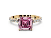 Solitaire Engagement Ring Setting for Fancy Pink Asscher Cut Center with Micro Pave Band and Prong Head in Yellow Gold