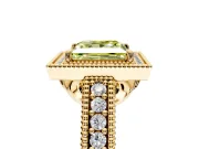 Milgrain Halo Engagement Ring Setting for Fancy Yellow Princess Cut Center with Pave Band and Prong Head in Yellow Gold