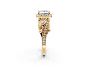 Bypass Halo Engagement Ring Setting for Princess Cut Center with Bezel Accents, Milgrain and Prong Head in Yellow Gold
