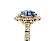 Halo Engagement Ring Setting for Fancy Blue Round Cut Center with Raised Halo, Pave Band and Prong Head in Yellow Gold