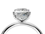 Hidden Halo Engagement Ring Setting for Princess Cut Center with Thin Rounded Band and Prong Head in White Gold