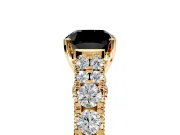 Solitaire Engagement Ring Setting for Fancy Black Cushion Cut Center with Pave Cathedral Shoulders and Prong Head in Yellow Gold