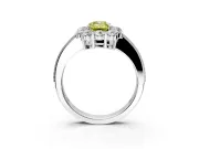 Halo Engagement Ring Setting for Fancy Yellow Emerald Cut Center with Milgrain Channel Band and Prong Head in Platinum