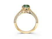 Solitaire Engagement Ring Setting for Fancy Green Cushion Cut Center with Milgrain-Framed Pave Band and Prong Head in Yellow Gold
