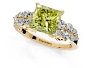 Cluster Engagement Ring Setting for Fancy Yellow Princess Cut Center with 2-Row Shoulder Clusters and Prong Head in Yellow Gold