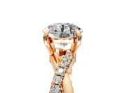 Solitaire Engagement Ring Setting for Round Cut Center with Half-Pave Crossover Band and Prong Head in Rose Gold