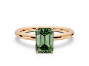 Low-Set Solitaire Engagement Ring Setting for Fancy Green Emerald Cut Center with Thin Plain Band and Prong Head in Rose Gold