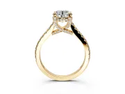 Solitaire Engagement Ring Setting for Round Cut Center with Widening Pave Band and Claw Prong Head in Yellow Gold