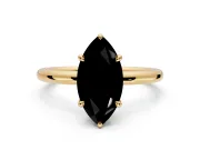 Hidden Halo Engagement Ring Setting for Fancy Black Marquise Center with Thin Rounded Band and Prong Head in Yellow Gold
