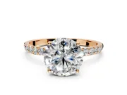 Solitaire Engagement Ring Setting for Round Cut Center with Fine Pave Accents and Prong Head in Rose Gold