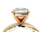 Solitaire Engagement Ring Setting for Asscher Cut Center with Pave and Plain Crossover and Basket Head in Yellow Gold