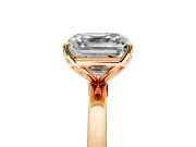 Solitaire Engagement Ring Setting for Asscher Cut Center with Thin Rounded Plain Band and Prong Head in Rose Gold