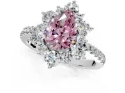 Floral Halo Engagement Ring Setting for Fancy Pink Pear-Shaped Center with Pave Accents and Prong Head in Platinum