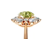 Small-Accent Cluster Halo Engagement Ring Setting for Fancy Yellow Round Cut Center with Plain Band and Prong Head in Rose Gold