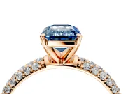 Solitaire Engagement Ring Setting for Fancy Blue Emerald Cut Center with Domed Multi-Row Pave Band and Prong Head in Rose Gold