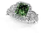 Milgrain Halo Engagement Ring Setting for Fancy Green Radiant Cut Center with Shoulder Bezels and Prong Head in Sterling Silver