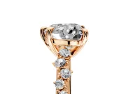 Solitaire Engagement Ring Setting for Heart-Shaped Center with Trailing Leaf Accent Band and Prong Head in Rose Gold