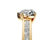 Solitaire Engagement Ring Setting for Heart-Shaped Center with Princess Cut Channel Band and Prong Head in Yellow Gold