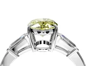 3 Stone Engagement Ring Setting for Fancy Yellow Oval Center with Baguette Accents and Prong Head in Platinum