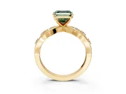 Solitaire Engagement Ring Setting for Fancy Green Asscher Cut Center with Criss-Cross Accent Band and Prong Head in Yellow Gold