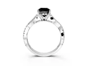 Solitaire Engagement Ring Setting for Fancy Black Cushion Cut Center with Twisted Pave Split Shank and Prong Head in Sterling Silver