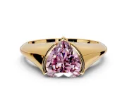 Tension Engagement Ring Setting for Fancy Pink Heart-Shaped Center with Wide Tapered Band and Tension Head in Yellow Gold