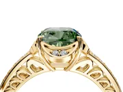 Floral Engagement Ring Setting for Fancy Green Cushion Cut Center with Four Accent Clusters and Prong Head in Yellow Gold
