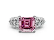 Cluster Engagement Ring Setting for Fancy Pink Asscher Cut Center with 2-Row Shoulder Clusters and Prong Head in Platinum
