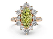 Floral Halo Engagement Ring Setting for Fancy Yellow Marquise Center with Pave Accents and Prong Head in Rose Gold