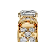 Pave Engagement Ring Setting for Asscher Cut Center with Curved Accent Rows, Openwork and Prong Head in Yellow Gold