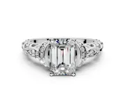 Solitaire Engagement Ring Setting for Emerald Cut Center with Filigree Band and Prong Head in Platinum