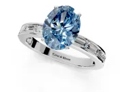 Solitaire Engagement Ring Setting for Fancy Blue Oval Center with Channel Baguette Band and Prong Head in Sterling Silver