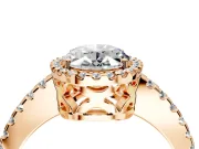 Accent Halo Engagement Ring Setting for Oval Center with Full-Length Pave Band and Prong Head in Rose Gold
