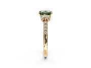 Paired Accent Engagement Ring Setting for Fancy Green Princess Cut Center with Pave Band and Prong Head in Yellow Gold