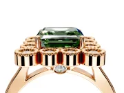 Cluster Halo Engagement Ring Setting for Fancy Green Asscher Cut Center with Milgrain Bezel Accents and Prong Head in Rose Gold